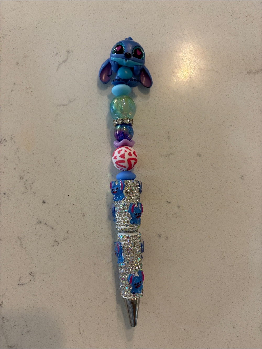 Blue alien Character Beaded Kids bling Pen - Decorative Blue stitch Accent